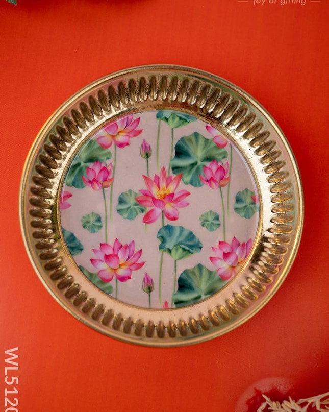 Brass Plate with Pichwai Print - 4 inch - WL5120-3 - Brass Utility