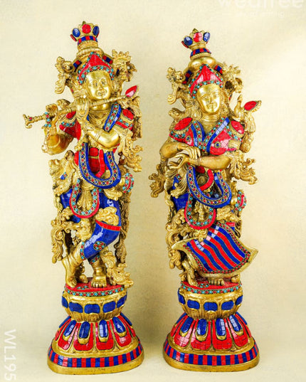 Brass Radha Krishna Figurine - 30 inch - WL1956 - Brass Figurines