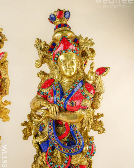 Brass Radha Krishna Figurine - 30 inch - WL1956 - Brass Figurines