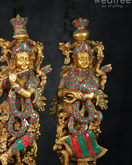 Brass Radha Krishna Figurine - 30 inch - WL1956 - Brass Figurines