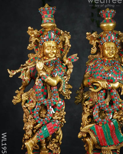 Brass Radha Krishna Figurine - 30 inch - WL1956 - Brass Figurines
