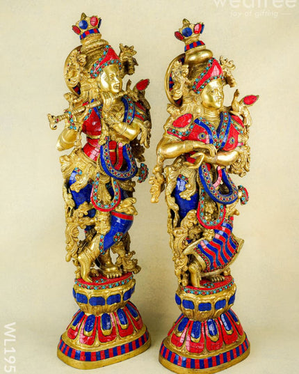 Brass Radha Krishna Figurine - 30 inch - WL1956 - Brass Figurines