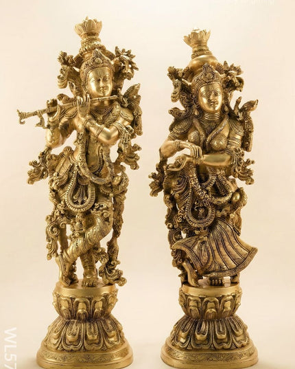 Brass Radha Krishna Idol - 30 Inch - WL5723 - Brass Figurines