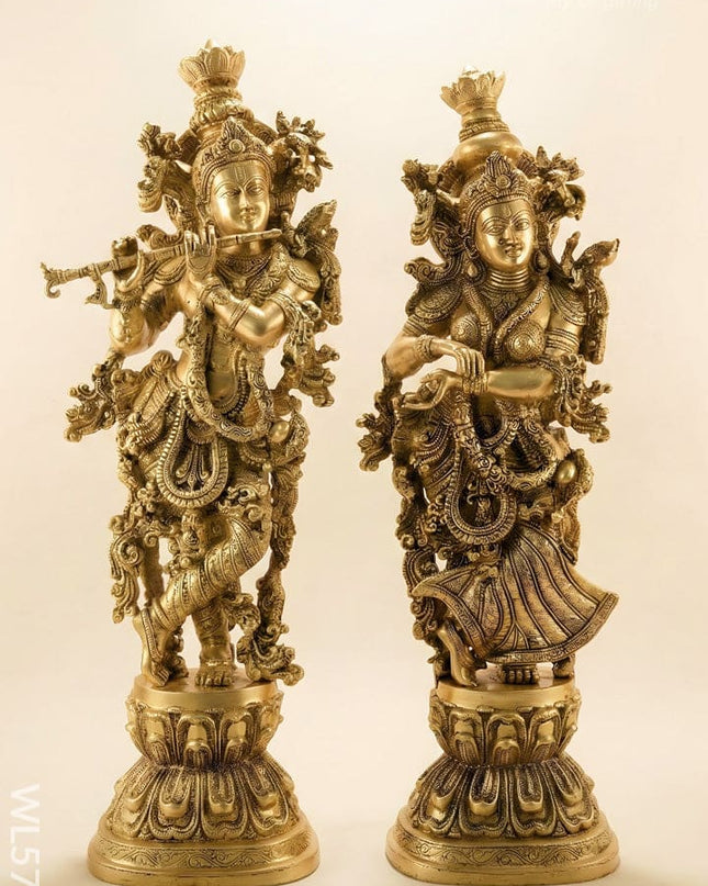 Brass Radha Krishna Idol - 30 Inch - WL5723 - Brass Figurines