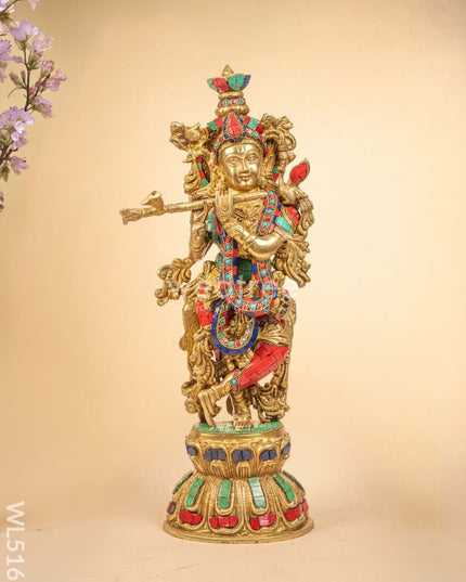 Brass Radha-Krishna Idol with Stone Work - 18 inch - WL5161 Brass Decor