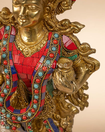 Brass Radha-Krishna Idol with Stone Work - 18 inch - WL5161 Brass Decor