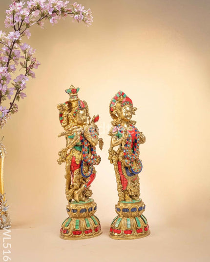 Brass Radha-Krishna Idol with Stone Work - 18 inch - WL5161 Brass Decor
