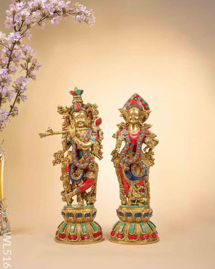 Brass Radha-Krishna Idol with Stone Work - 18 inch - WL5161 Brass Decor