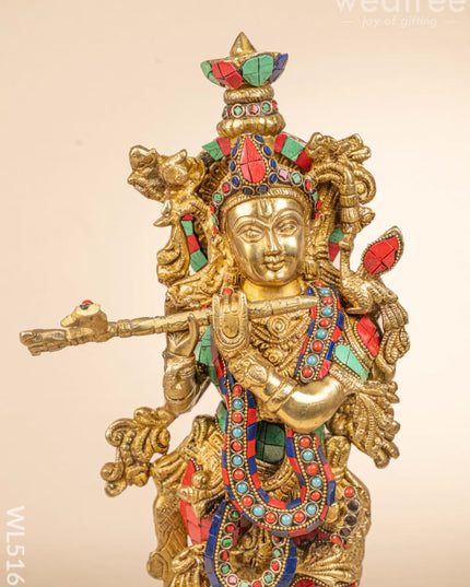 Brass Radha-Krishna Idol with Stone Work - 18 inch - WL5161 Brass Decor