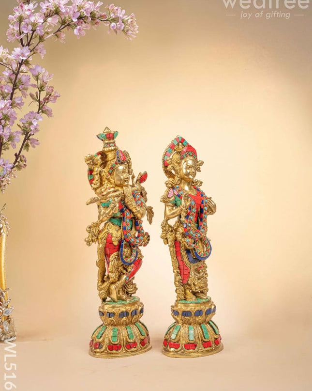 Brass Radha-Krishna Idol with Stone Work - 18 inch - WL5161 Brass Decor