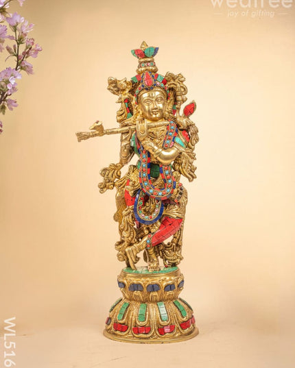 Brass Radha-Krishna Idol with Stone Work - 18 inch - WL5161 Brass Decor