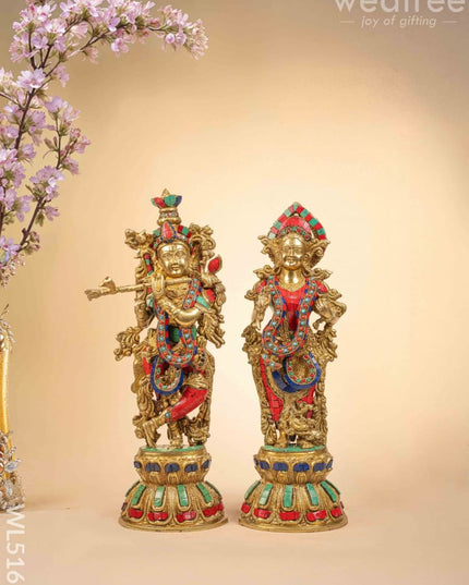 Brass Radha-Krishna Idol with Stone Work - 18 inch - WL5161 Brass Decor