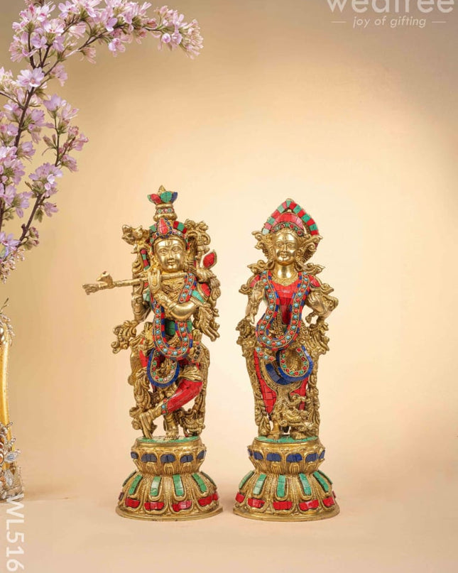 Brass Radha-Krishna Idol with Stone Work - 18 inch - WL5161 Brass Decor