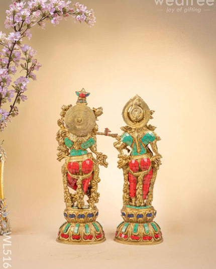 Brass Radha-Krishna Idol with Stone Work - 18 inch - WL5161 Brass Decor