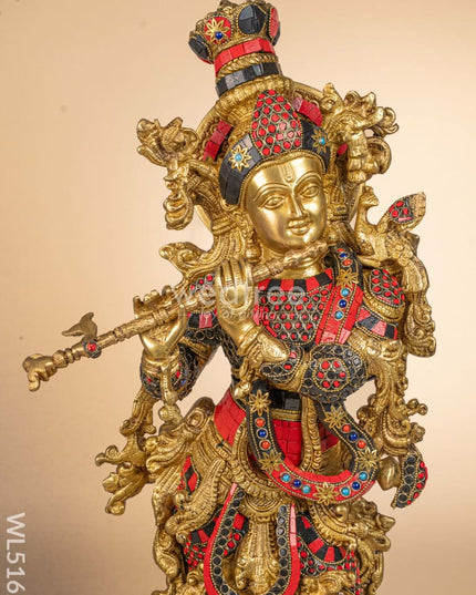 Brass Radha-Krishna Idol with Stone Work - 27 inch - WL5162 Brass Decor