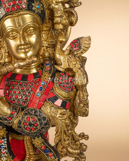 Brass Radha-Krishna Idol with Stone Work - 27 inch - WL5162 Brass Decor