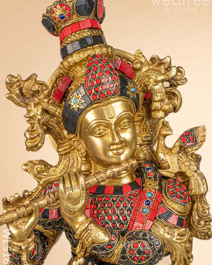 Brass Radha-Krishna Idol with Stone Work - 27 inch - WL5162 Brass Decor