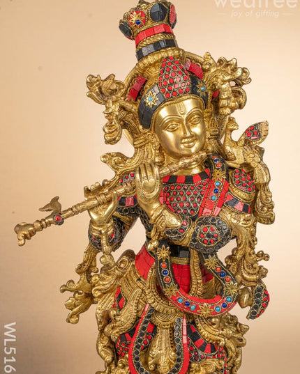 Brass Radha-Krishna Idol with Stone Work - 27 inch - WL5162 Brass Decor