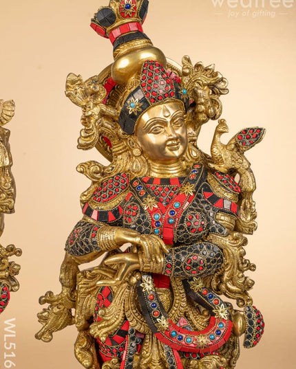 Brass Radha-Krishna Idol with Stone Work - 27 inch - WL5162 Brass Decor