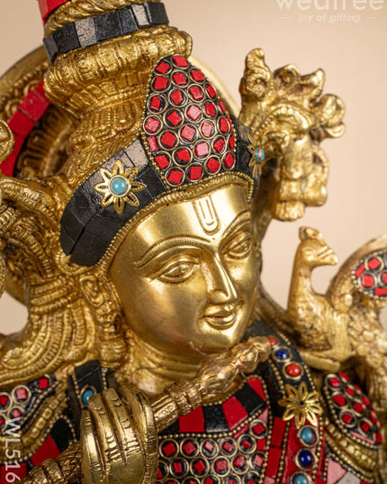 Brass Radha-Krishna Idol with Stone Work - 27 inch - WL5162 Brass Decor