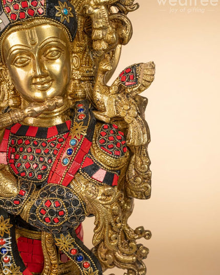 Brass Radha-Krishna Idol with Stone Work - 27 inch - WL5162 Brass Decor