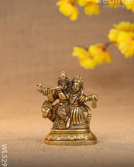 Brass Radha Krishna with Cow Idol - 3 inch - WL5291 - Brass Figurines