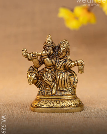 Brass Radha Krishna with Cow Idol - 3 inch - WL5291 - Brass Figurines