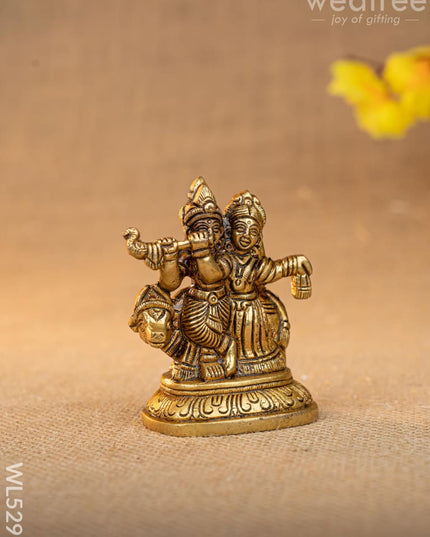 Brass Radha Krishna with Cow Idol - 3 inch - WL5291 - Brass Figurines
