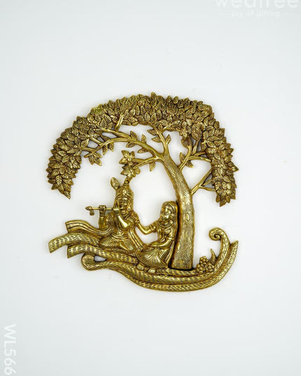 Brass Radhakrishna with Tree - 13 inch - WL5662 - Brass Wall Hanging