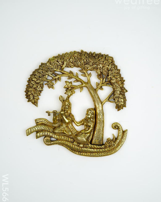 Brass Radhakrishna with Tree - 13 inch - WL5662 - Brass Wall Hanging