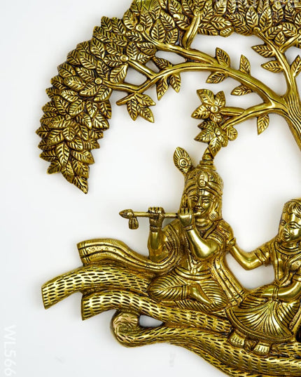 Brass Radhakrishna with Tree - 13 inch - WL5662 - Brass Wall Hanging