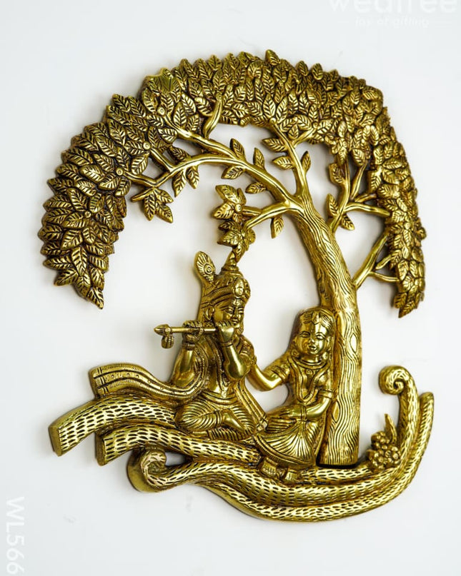 Brass Radhakrishna with Tree - 13 inch - WL5662 - Brass Wall Hanging