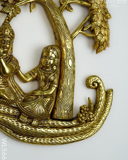 Brass Radhakrishna with Tree - 13 inch - WL5662 - Brass Wall Hanging