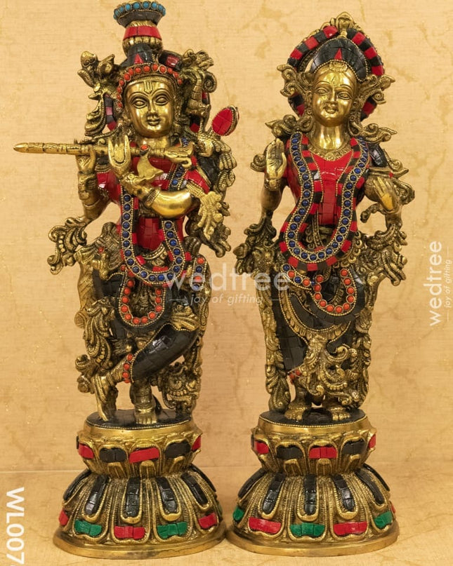 Brass Radhe Krishna Fine Stone - Small (Black And Red Stones) Wl0076 Figurines