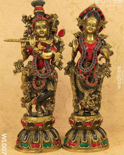 Brass Radhe Krishna Fine Stone - Small (Black And Red Stones) Wl0076 Figurines