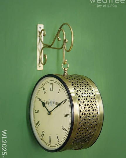 Railway Clock - 10 Inches Wl2025 Floral Brass Finish Wl2025-1 Wall Clocks