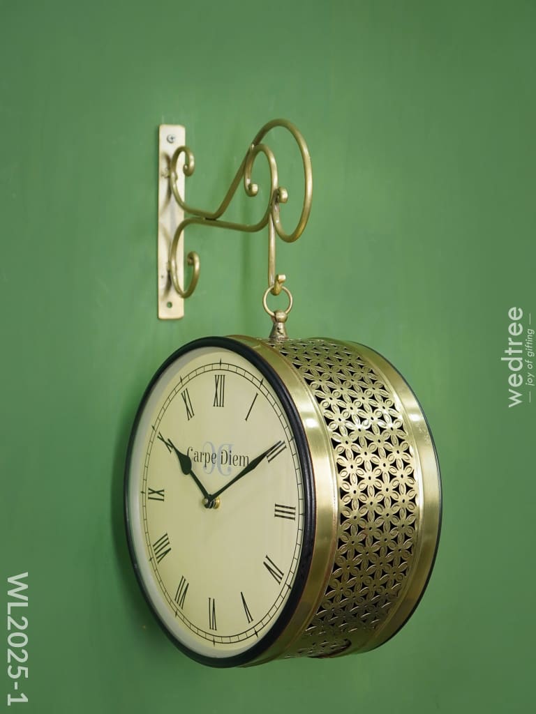 Railway Clock - 10 Inches Wl2025 Floral Brass Finish Wl2025-1 Wall Clocks