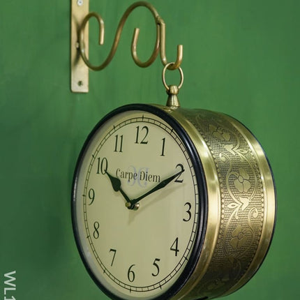 Railway Clock - 8 Inches Wl1784 Floral Brass Finish Wl1784-1 Wall Clocks