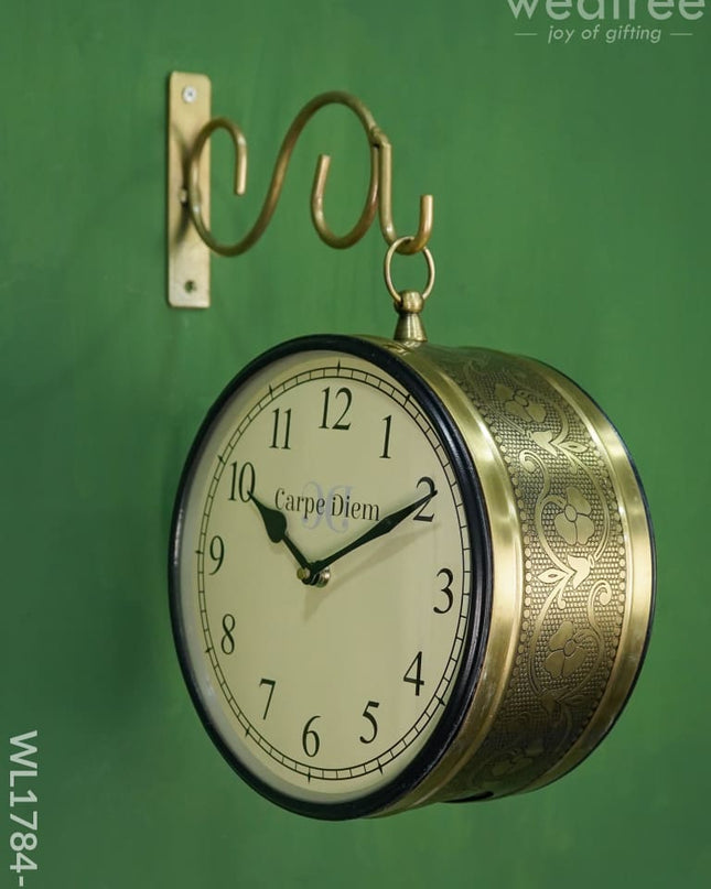 Railway Clock - 8 Inches Wl1784 Floral Brass Finish Wl1784-1 Wall Clocks