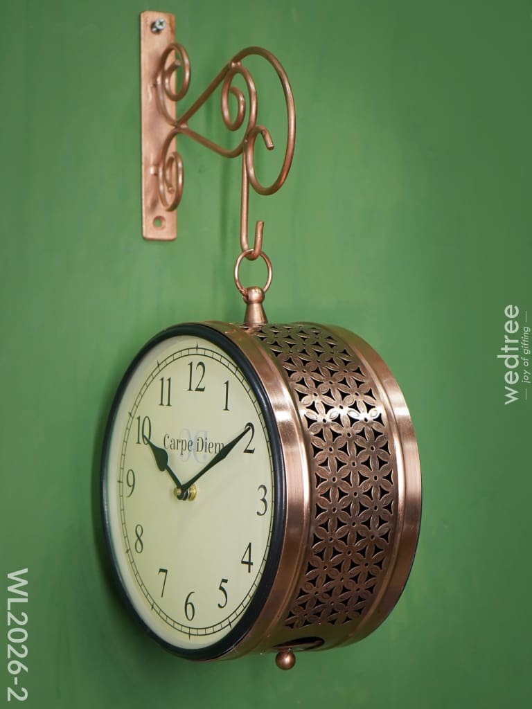 Railway Clock - 8 Inches Wl2026 Floral Jalli Pattern Copper Finish Wl2026-2 Wall Clocks