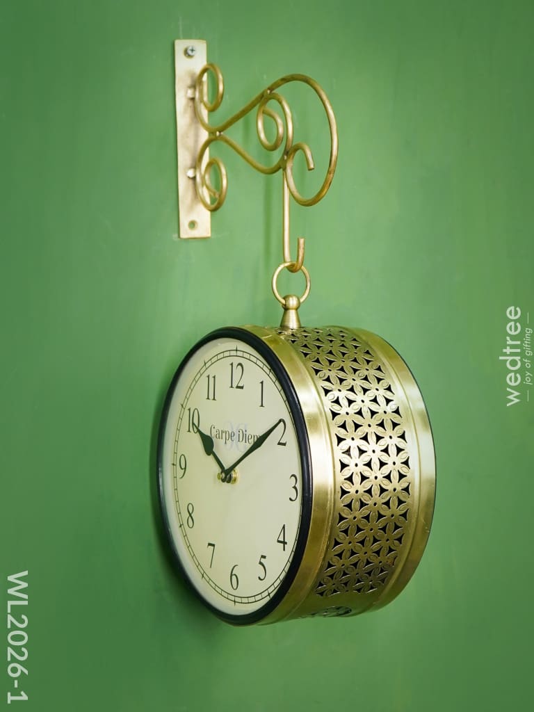 Railway Clock - 8 Inches Wl2026 Floral Jalli Pattern Brass Finish Wl2026-1 Wall Clocks