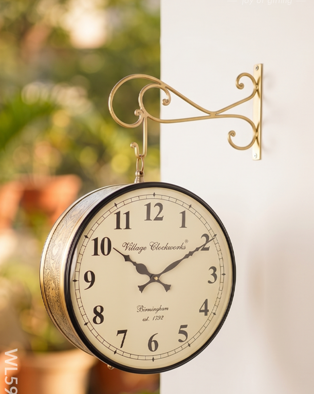 Brass - Railway Clock Floral Design - 12 inch - WL5906 - Wall Clocks