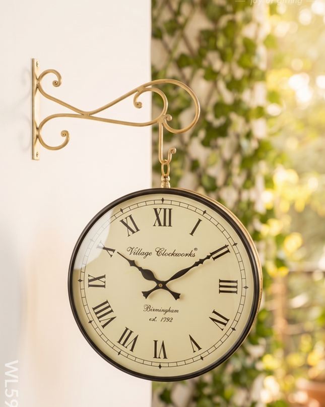 Brass - Railway Clock Floral Design - 12 inch - WL5906 - Wall Clocks
