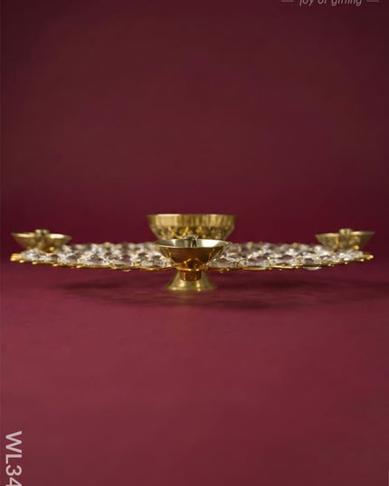 Brass - Round Crystal 5 Diya - Big - WL3433 - Crystal gifts