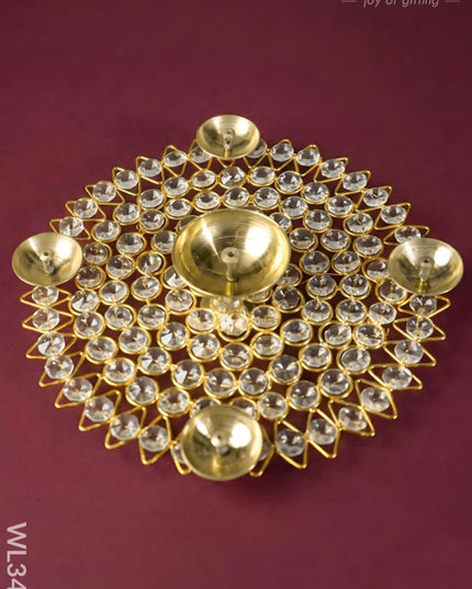 Brass - Round Crystal 5 Diya - Big - WL3433 - Crystal gifts