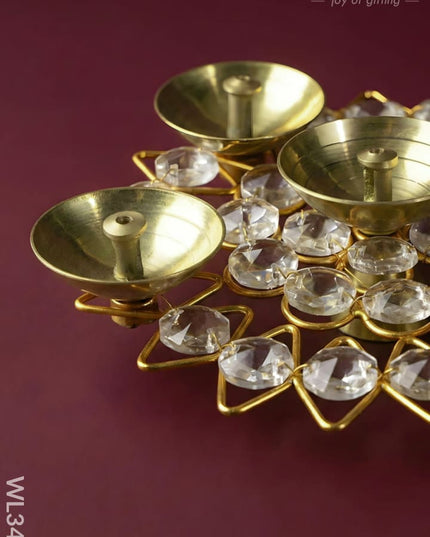Brass - Round Crystal 5 Diya - Small - WL3431 - Crystal gifts