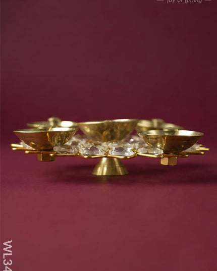 Brass - Round Crystal 5 Diya - Small - WL3431 - Crystal gifts
