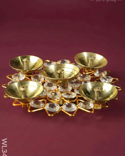 Brass - Round Crystal 5 Diya - Small - WL3431 - Crystal gifts