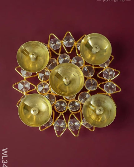 Brass - Round Crystal 5 Diya - Small - WL3431 - Crystal gifts