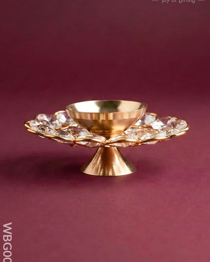 Brass - Round Crystal Deep - 3.5 Inch - WBG0012 - Crystal Diya RG